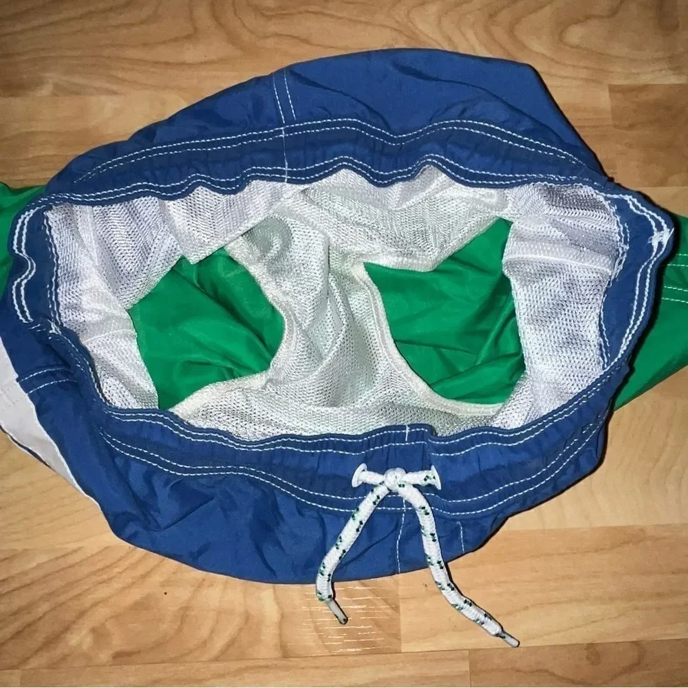Lands' End Blue & Green Striped Swimsuit Board Shorts